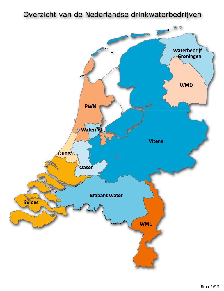 Illustratie: Overzichtkaart van de Nederlandse drinkwaterbedrijven